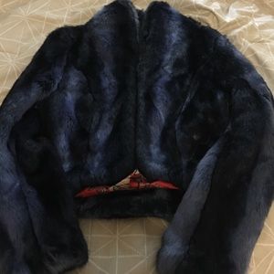 Mink pink blue faux fur cropped jacket