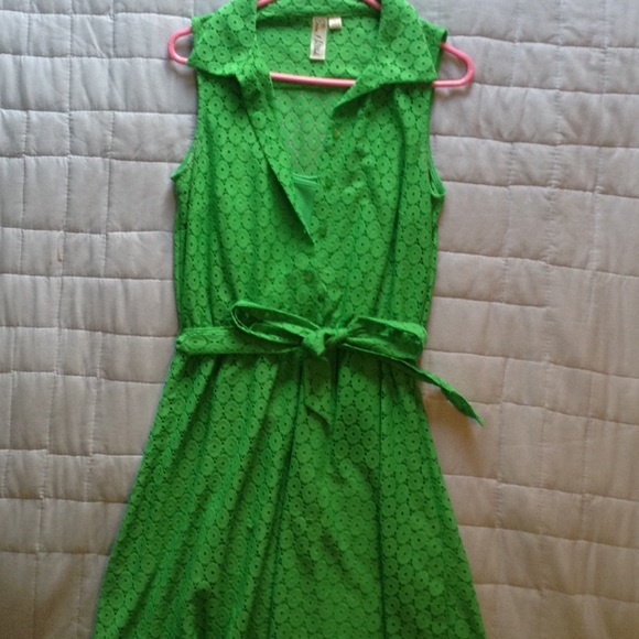 Green button up collared dress