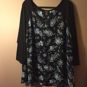 Torrid Black Top with Blue Floral - Size 4