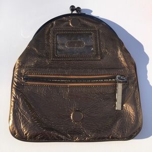 HOBO Metallic Bronze Leather Fold-Over Clutch