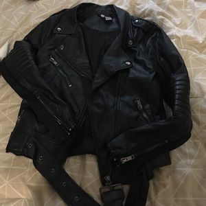 Black vegan leather moto jacket