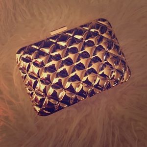 GOLD QUILTED HARD BOX CLUTCH H&M EUC