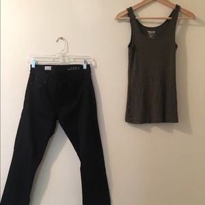 Gap 1069 Black Skinny Jeans + Army Green Tank