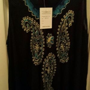 100% Rayon, navy & turquoise dress