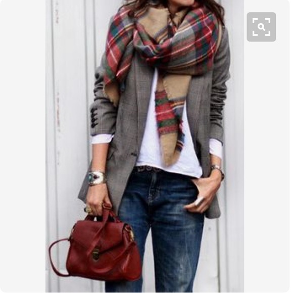Vivacouture Accessories - Tartan plaid tan blanket scarf