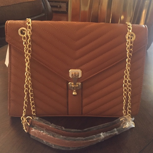 Cognac chevron chain bag
