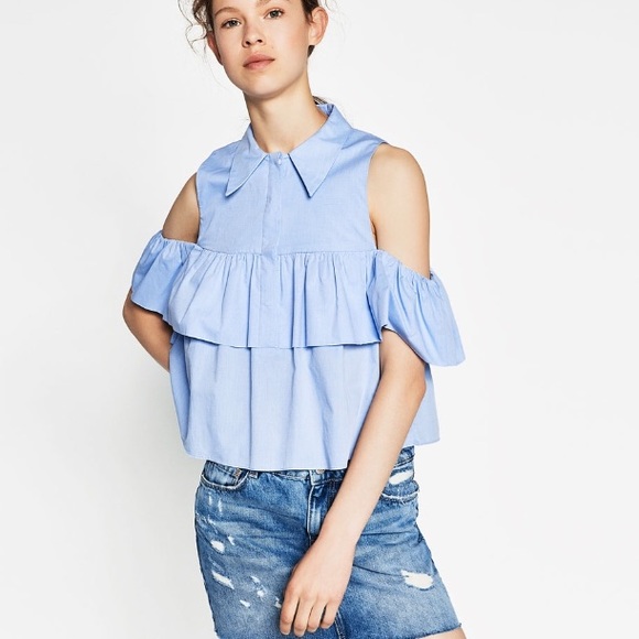 Zara Tops - Zara Ruffle Cold Shoulder Top XS