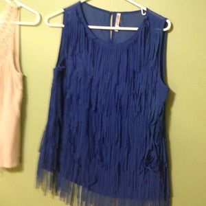 Blue fringe blouse