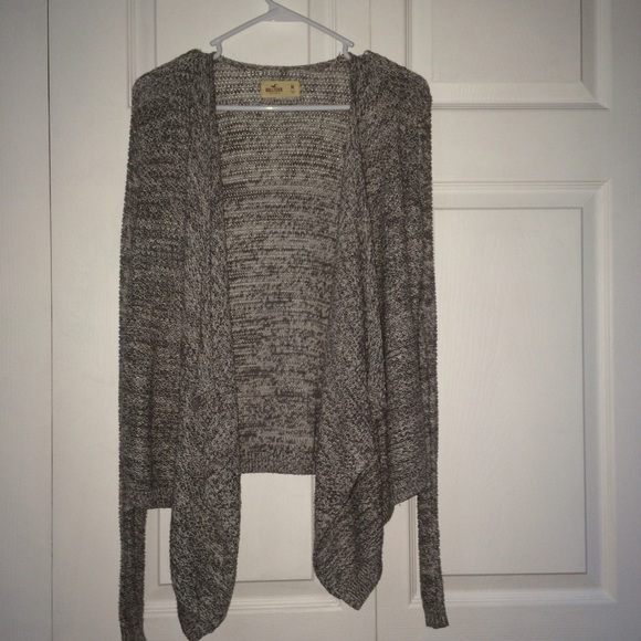 grey and white knit cardigan