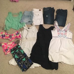 Bundle of pants, dressed, bathing suit, top, skirt