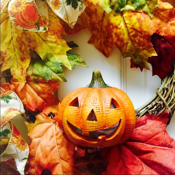 Handmade~Jack-O-Lantern Wreath~Autumn Decór~Fall - Picture 2 of 4