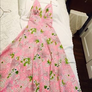 Vintage floral maxi dress. Pink white green