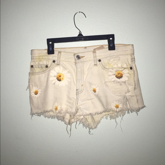 Vintage Distressed Sunflower Jean Shorts