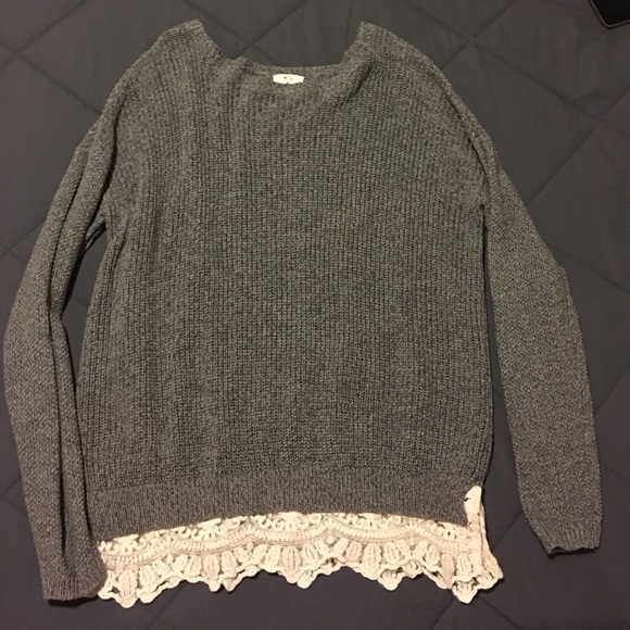 Grey knit sweater with lace bottom