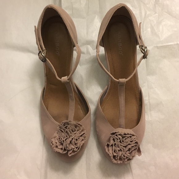 Purple t strap bamboo heels