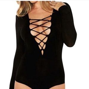 Lace up long sleeve body suit