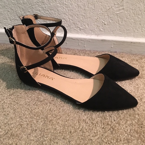 Black ankle strap flats