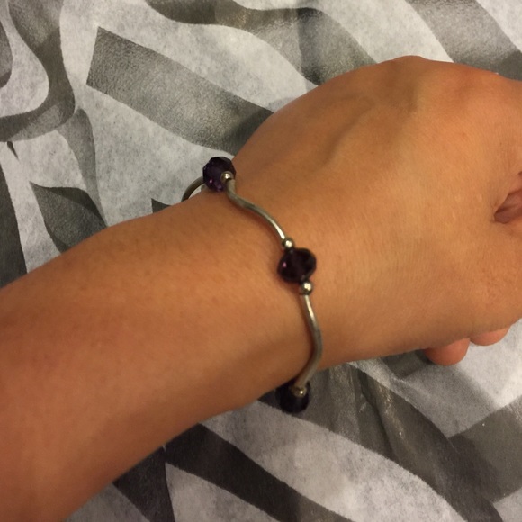 Elastic silver purple bean bracelets