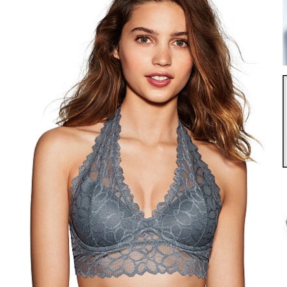 Pink floral grey halter bra