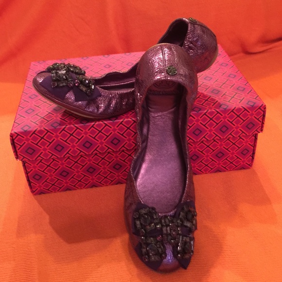 Tory Burch AZALEA bow purple ballet flat sz8.5 NIB