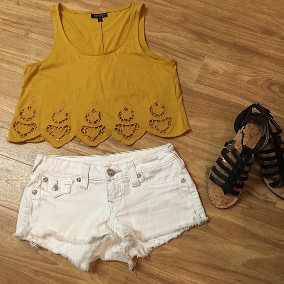 True Religion Cutoff Denim Shorts (Optic White)