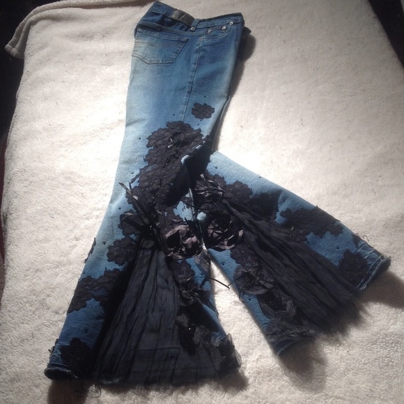 lace embellished jeans