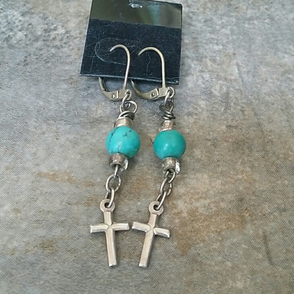 Turqoise and Cross Earrings