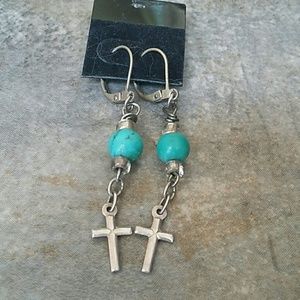 Turqoise and Cross Earrings