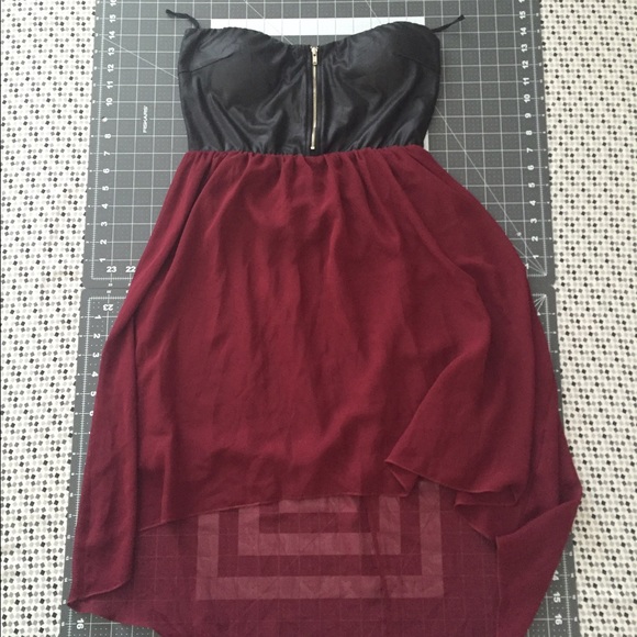 Never Worn FE Leather Maroon High Low Ziptop Dress