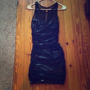 High-neck mesh covered metallic party dress
