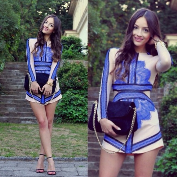 Blue Mesh and Lace Mini Dress