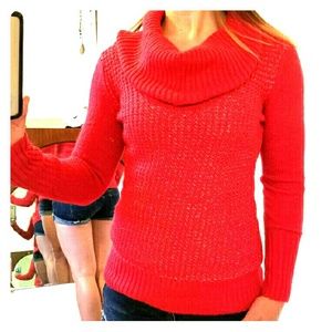 Red cowl neck sweater