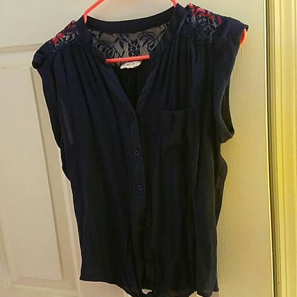 M.I.N.E. Navy lace tie button down shirt