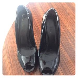 Black Patent Leather Peep Toes