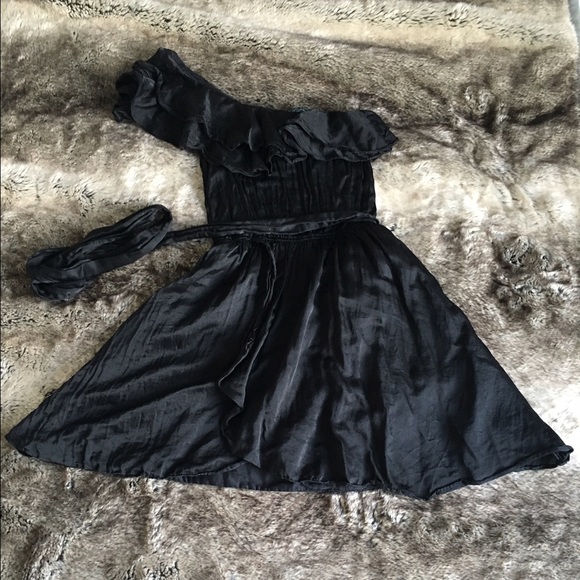 Zara TRF Collection Black One Shoulder Dress sz S
