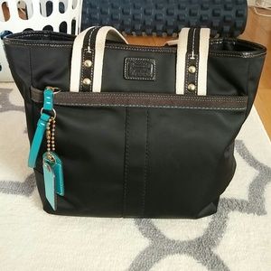 Genuine Coach bag, black with turqouise trimming
