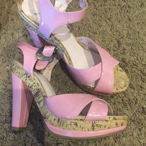 Pink and cork peep toes