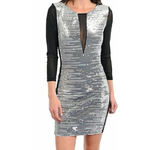 Silver and black sequence dress
