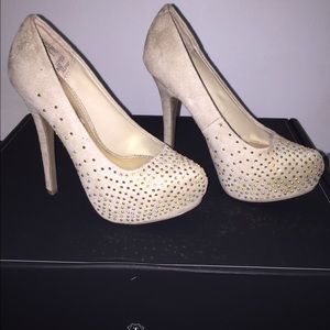 Nude rhinestone heels