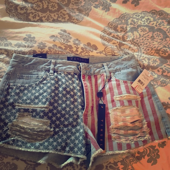 Tinsel Pants - Tinsel American Flag destroyed denim shorts