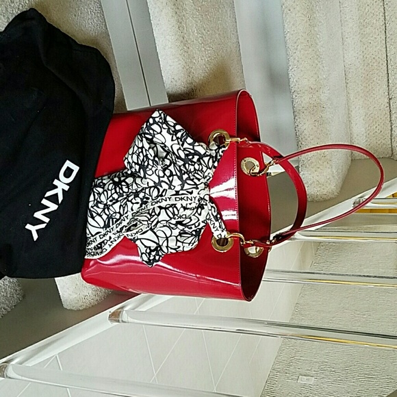 Red DKNY tote handbag
