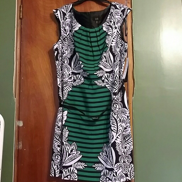 Green stripe and floral dress.