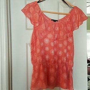Forever 21 Coral flounce flower blouse
