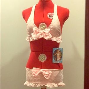 Skinny dip pink flower embroidered bikini