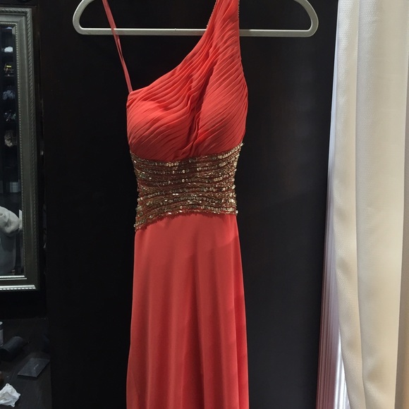 NWT Coral/gold gown prom dress/ evening gown