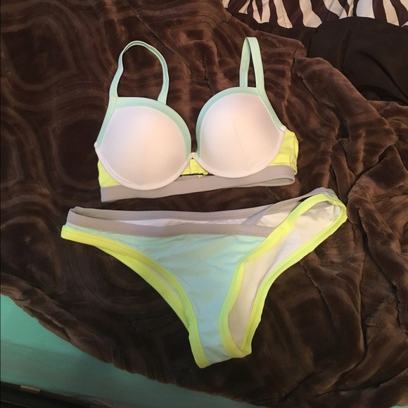 White yellow and blue vs bathing suit