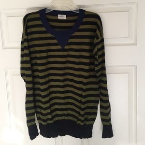 Madewell Blue and Olive Striped Sweater