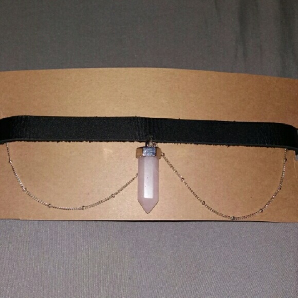 Rose quartz choker necklace.