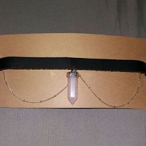 Rose quartz choker necklace.