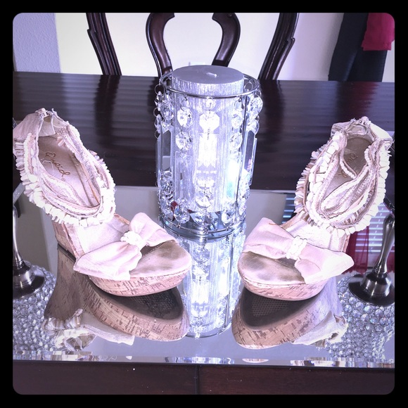 Tan Wedges with Shell Embellishments